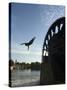 Man Diving off Water Wheel, Orontes River, Hama, Syria, Middle East-Christian Kober-Stretched Canvas