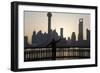 Man Doing Morning Exercises and City Skyline, Shanghai, China-Peter Adams-Framed Photographic Print