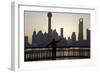 Man Doing Morning Exercises and City Skyline, Shanghai, China-Peter Adams-Framed Photographic Print