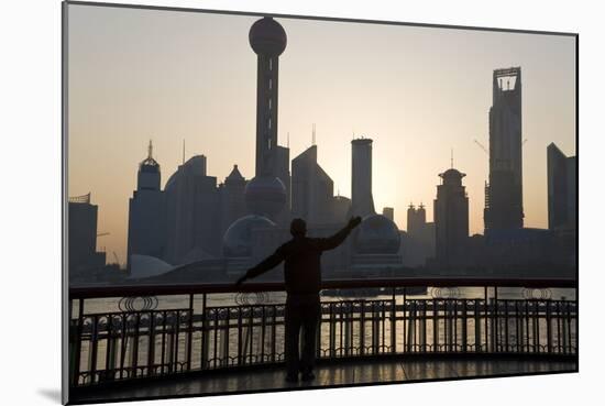 Man Doing Morning Exercises and City Skyline, Shanghai, China-Peter Adams-Mounted Photographic Print