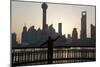 Man Doing Morning Exercises and City Skyline, Shanghai, China-Peter Adams-Mounted Photographic Print