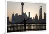 Man Doing Morning Exercises and City Skyline, Shanghai, China-Peter Adams-Framed Photographic Print