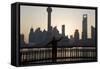 Man Doing Morning Exercises and City Skyline, Shanghai, China-Peter Adams-Framed Stretched Canvas