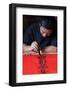 Man doing traditional Chinese writing (calligraphy) in ink using a brush, The Temple of Literature-Godong-Framed Photographic Print