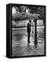 Man Drinking from Public Water Pump Fountain on Street, Frankfort-On-The-Main, Germany-Alfred Eisenstaedt-Framed Stretched Canvas