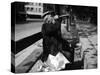 Man Drinking Wine and Eating a Sandwich on a Public Bench During the Ongoing French Economic Crisis-null-Stretched Canvas