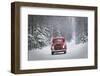 Man Driving A Vintage 1941 Ford Pickup With A Christmas Wreath On The Front During Winter-Design Pics-Framed Photographic Print