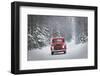 Man Driving A Vintage 1941 Ford Pickup With A Christmas Wreath On The Front During Winter-Design Pics-Framed Photographic Print