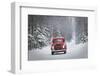 Man Driving A Vintage 1941 Ford Pickup With A Christmas Wreath On The Front During Winter-Design Pics-Framed Photographic Print