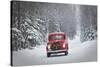 Man Driving A Vintage 1941 Ford Pickup With A Christmas Wreath On The Front During Winter-Design Pics-Stretched Canvas