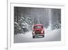 Man Driving A Vintage 1941 Ford Pickup With A Christmas Wreath On The Front During Winter-Design Pics-Framed Photographic Print