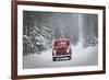 Man Driving A Vintage 1941 Ford Pickup With A Christmas Wreath On The Front During Winter-Design Pics-Framed Photographic Print