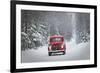 Man Driving A Vintage 1941 Ford Pickup With A Christmas Wreath On The Front During Winter-Design Pics-Framed Photographic Print