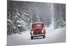 Man Driving A Vintage 1941 Ford Pickup With A Christmas Wreath On The Front During Winter-Design Pics-Mounted Photographic Print
