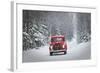 Man Driving A Vintage 1941 Ford Pickup With A Christmas Wreath On The Front During Winter-Design Pics-Framed Photographic Print