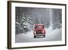 Man Driving A Vintage 1941 Ford Pickup With A Christmas Wreath On The Front During Winter-Design Pics-Framed Photographic Print