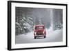 Man Driving A Vintage 1941 Ford Pickup With A Christmas Wreath On The Front During Winter-Design Pics-Framed Photographic Print