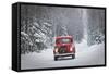 Man Driving A Vintage 1941 Ford Pickup With A Christmas Wreath On The Front During Winter-Design Pics-Framed Stretched Canvas
