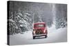 Man Driving A Vintage 1941 Ford Pickup With A Christmas Wreath On The Front During Winter-Design Pics-Stretched Canvas
