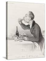 Man Eating Oysters and Wine-Honore Daumier-Stretched Canvas