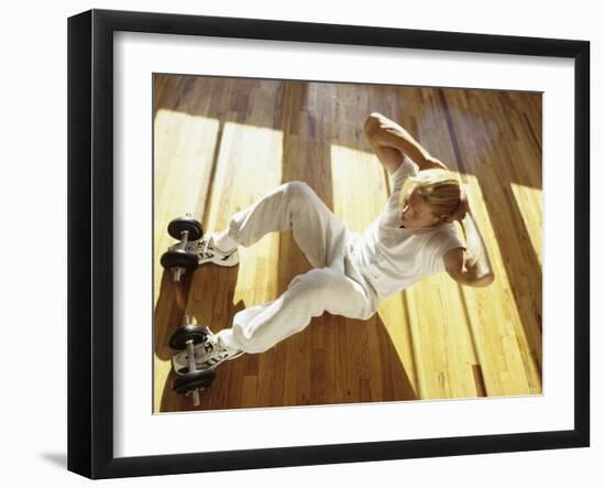 Man Engaged in Sit Up Exercise in Gym, New York, New York, USA-Chris Trotman-Framed Photographic Print