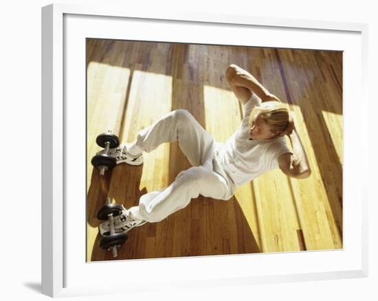 Man Engaged in Sit Up Exercise in Gym, New York, New York, USA-Chris Trotman-Framed Photographic Print