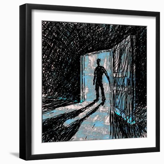 Man Enters into Dark Room-JoeBakal-Framed Art Print