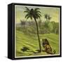 Man Escaping from a Lion by Climbing a Tree-Ernest Henry Griset-Framed Stretched Canvas