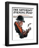 "Man Feeding Birds," Saturday Evening Post Cover, April 21, 1923-R. Bolles-Framed Giclee Print