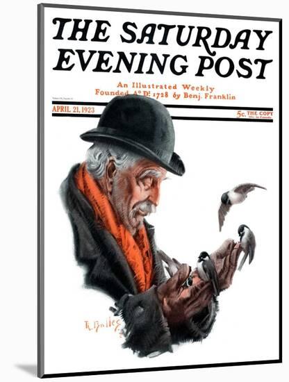 "Man Feeding Birds," Saturday Evening Post Cover, April 21, 1923-R. Bolles-Mounted Giclee Print
