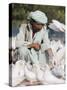 Man Feeding the Famous White Pigeons, Mazar-I-Sharif, Afghanistan-Jane Sweeney-Stretched Canvas