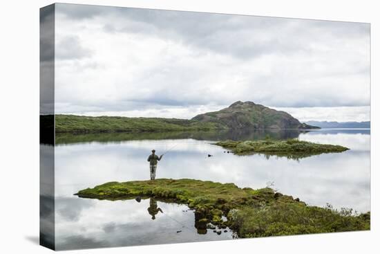 Man Fishing at Thingvallavatn Lake, Thingvellir (Pingvellir) National Park, Golden Circle, Iceland-Yadid Levy-Stretched Canvas