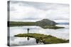 Man Fishing at Thingvallavatn Lake, Thingvellir (Pingvellir) National Park, Golden Circle, Iceland-Yadid Levy-Stretched Canvas