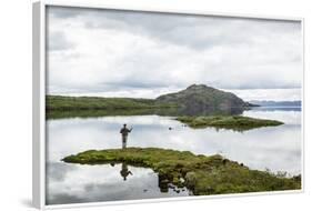 Man Fishing at Thingvallavatn Lake, Thingvellir (Pingvellir) National Park, Golden Circle, Iceland-Yadid Levy-Framed Photographic Print