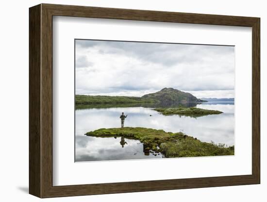 Man Fishing at Thingvallavatn Lake, Thingvellir (Pingvellir) National Park, Golden Circle, Iceland-Yadid Levy-Framed Photographic Print