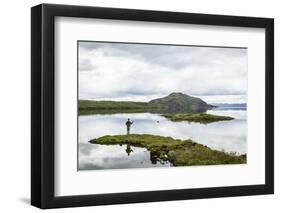 Man Fishing at Thingvallavatn Lake, Thingvellir (Pingvellir) National Park, Golden Circle, Iceland-Yadid Levy-Framed Photographic Print