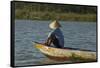 Man fishing from boat on Thu Bon River, Hoi An, Vietnam-David Wall-Framed Stretched Canvas