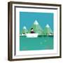 Man Fishing in Boat with Mountain Scenery Behind-Bakhtiar Zein-Framed Premium Giclee Print