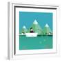 Man Fishing in Boat with Mountain Scenery Behind-Bakhtiar Zein-Framed Premium Giclee Print