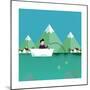 Man Fishing in Boat with Mountain Scenery Behind-Bakhtiar Zein-Mounted Premium Giclee Print