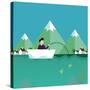 Man Fishing in Boat with Mountain Scenery Behind-Bakhtiar Zein-Stretched Canvas