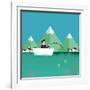 Man Fishing in Boat with Mountain Scenery Behind-Bakhtiar Zein-Framed Art Print