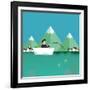 Man Fishing in Boat with Mountain Scenery Behind-Bakhtiar Zein-Framed Art Print