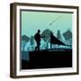 Man Fishing on Lake from Boat Landscape for Poster-Kristaps Eberlins-Framed Art Print