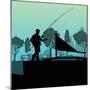 Man Fishing on Lake from Boat Landscape for Poster-Kristaps Eberlins-Mounted Art Print