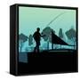 Man Fishing on Lake from Boat Landscape for Poster-Kristaps Eberlins-Framed Stretched Canvas