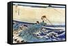 Man Fishing with Mount Fuji in the Background, Japanese Wood-Cut Print-Lantern Press-Framed Stretched Canvas