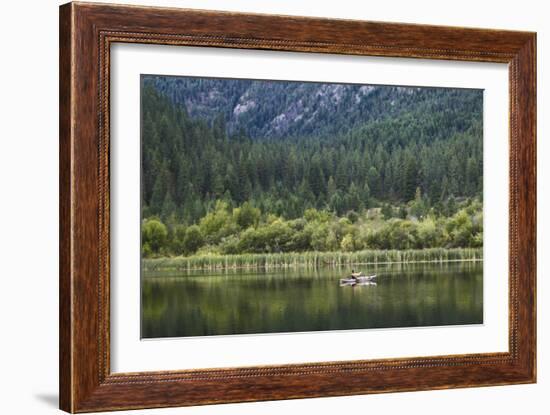 Man Fly-Fishes Out Of His Kayak On Fish Lake Outside Of Conconully, Washington-Hannah Dewey-Framed Photographic Print