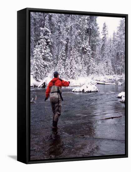 Man Fly Fishing in Fall River, Oregon, USA-Janell Davidson-Framed Stretched Canvas