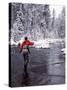 Man Fly Fishing in Fall River, Oregon, USA-Janell Davidson-Stretched Canvas